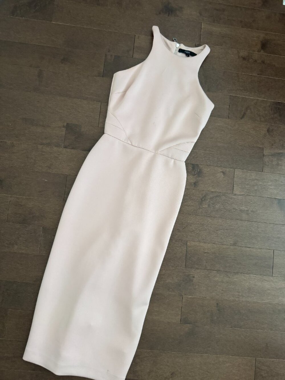 Next Blush Pink Bodycon Midi Dress High Neck Sleeveless Size EU 34 / US 2